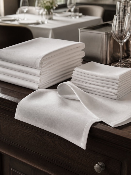 Fresh table linen and napkins ready for service